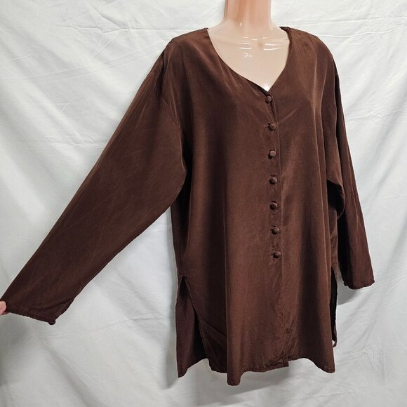 Diane Von Furstenberg Button Up Brown Satin Silk Top Blouse Shirt Women Size L - Picture 5 of 13